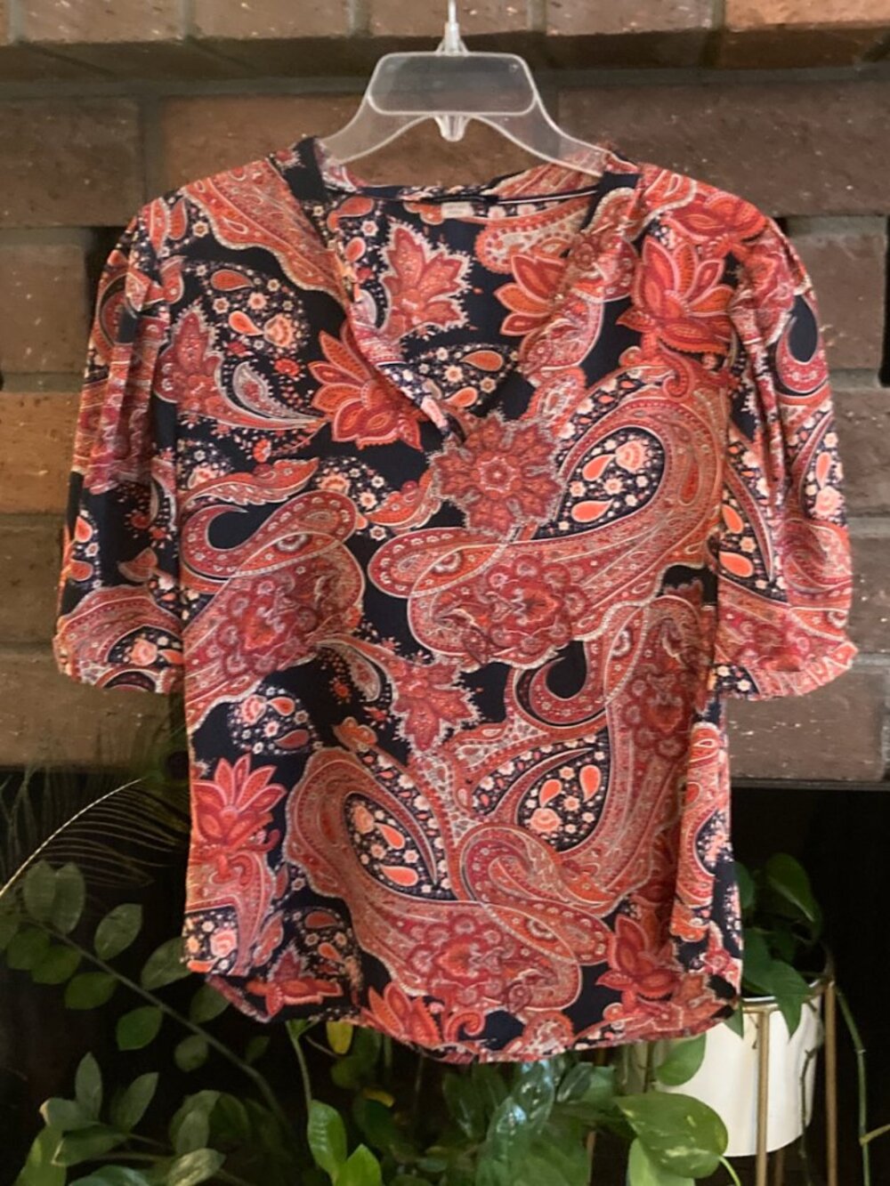 Tommy Hilfiger Paisley Blouse / Black and Red / Size Medium